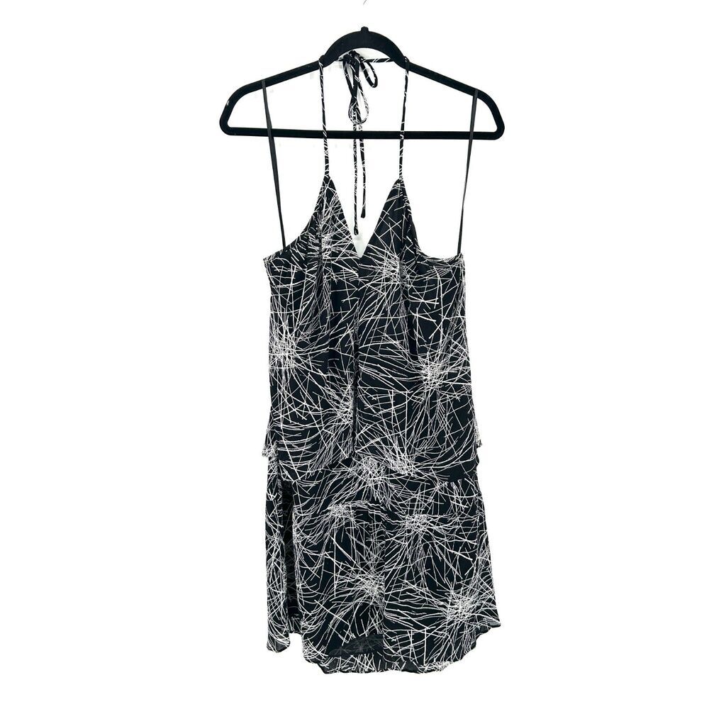 DIANE VON FURSTENBERG Black White Tiered Light Halter Mini Shift Dress Medium - Picture 4 of 9